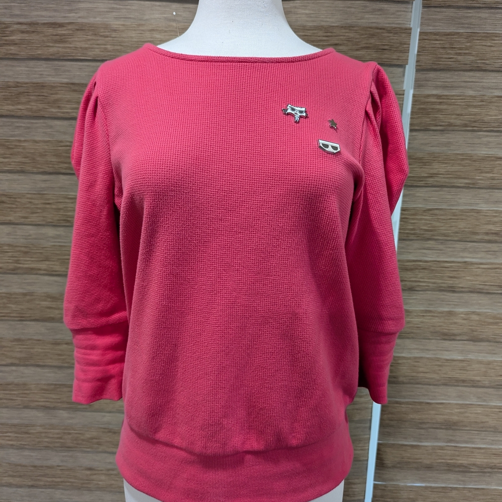 Karl Lagerfeld Paris Pink Pullover Sweatshirt w/ Iconic Pin Embellishments – Sm